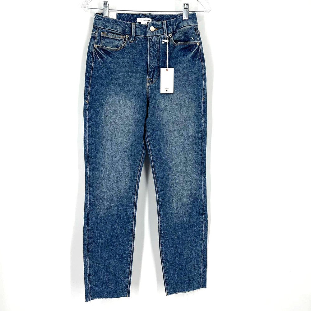Good American Good Crop Raw Hem Slim Jeans Blue 940‎ Size 4/27